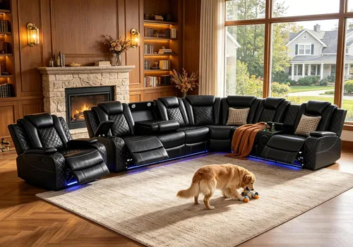 Vista 12 de Juego de sofá seccional reclinable de cuero, sofá seccional con 4 sillones reclinables