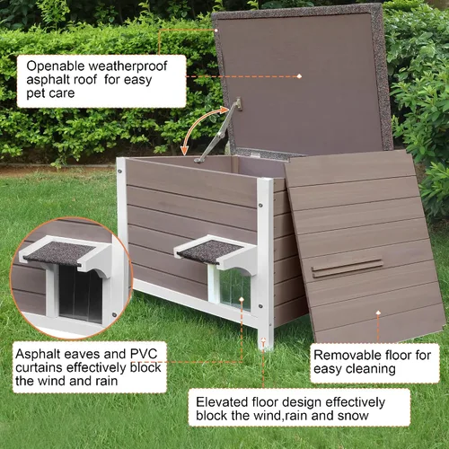 Vista 5 de Casa para gatos con calefacción para exterior con espuma aislante para gatos al aire libre, casa para gatos aislada y resistente a la intemperie