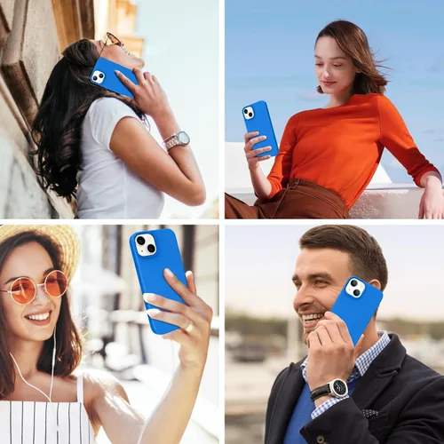 Vista 6 de Telaso Funda para iPhone 14, funda de goma de gel de silicona líquida suave, delgada y fina con forro de microfibra, Azul Klein