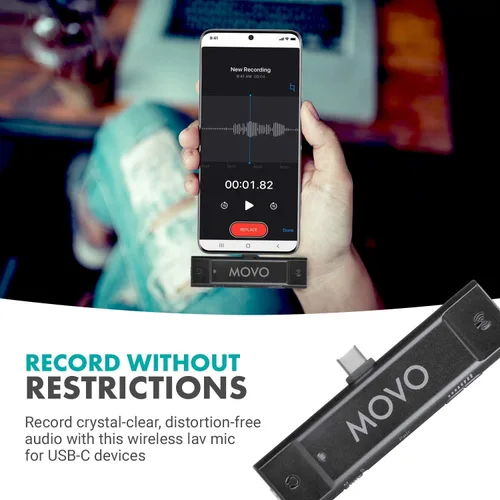 Vista 5 de Movo Edge-UC-Duo - Sistema de micrófono inalámbrico Lavalier, compatible con USB tipo C, micrófonos de solapa omnidireccionales, selección de doble