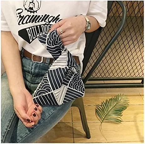 Vista 2 de Chezi Bolso de nudo de patrón de cuadros con textura japonesa para mujer tamaño pequeño