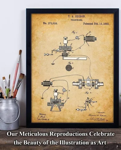 Vista 2 de Thomas Edison Telephone Patent Print – Historic Invention Wall Art, Technology Office Display, Library Decor, Gift for Engineers, 11x14 Unframed