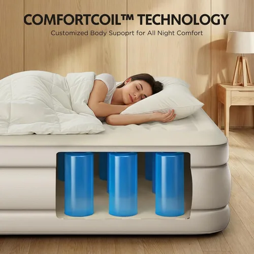 Vista 4 de Simpli Comfy Colchón inflable elevado tamaño individual de 18 pulgadas con bomba de CA integrada, cama de aire autoinflable rápida con parte