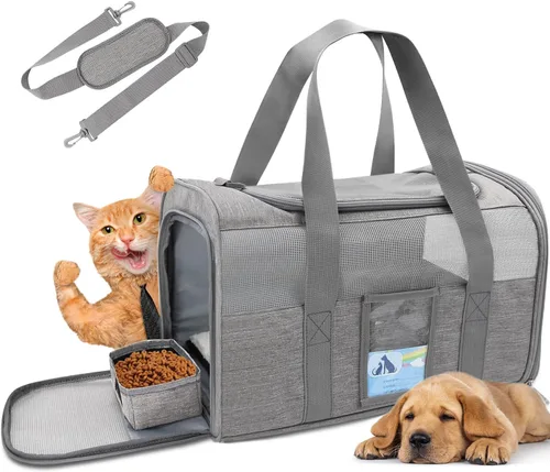 Vista 9 de Transportador Refrze para mascotas aprobado por aerolíneas, transportadores para gatos para gatos medianos y gatos pequeños, transportadores suaves