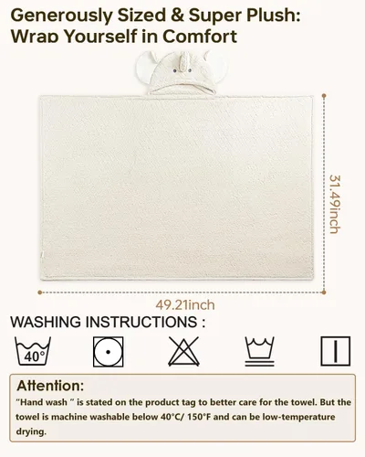 Vista 3 de Toallas de bebé con capucha súper absorbentes, para invierno, extra grandes, 49 x 31 pulgadas, forro polar coral ultrasuave para recién nacidos