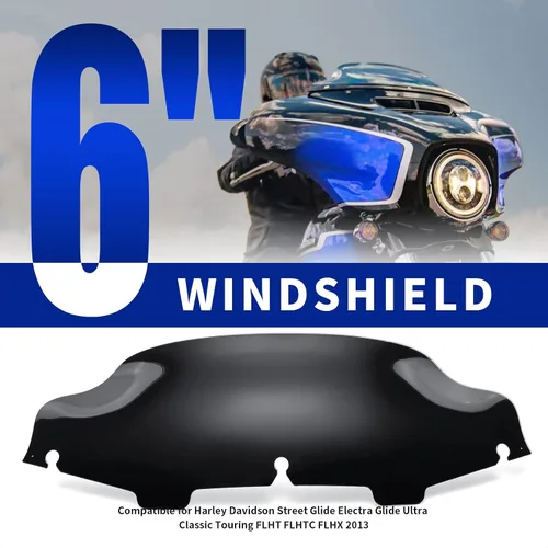 Vista 2 de Parabrisas de 6 pulgadas para Harley Davidson Touring Electra Glide Street Glide Tri Glide 1996-2013 Wave parabrisas (negro)