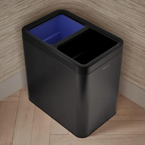 Vista 5 de KOHLER K-31315-BST - Bote de basura de dos compartimentos con tapa abierta de 22 litros, acero inoxidable negro