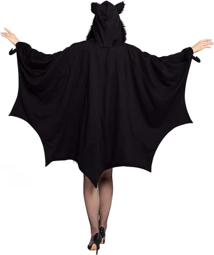 Vista 4 de Spooktacular Creations Disfraz de Halloween con capucha y cremallera de murciélago negro para mujer