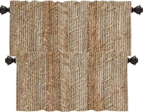 Vista 21 de Shrahala Cortinas rústicas de granja para ventanas de cocina, textura de cesta tejida, paneles de cortina rústica para ventana de granja, poliéster