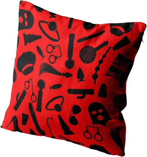 Vista 2 de Funda de almohada cuadrada de 18 x 18 pulgadas, iconos fetichistas, amantes del sexo duro, casquillo de látigo, esposas, cojín para decoración