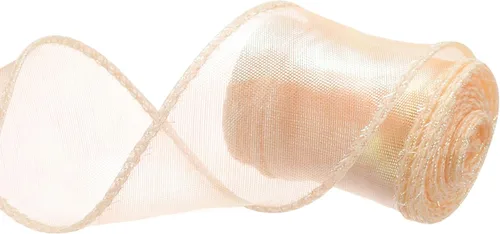 Vista 19 de MECCANIXITY - Cinta de organza con cable de 1 1/2" de ancho, brillante, transparente, con brillo irisado en tonos pastel, cinta de gasa para Beige