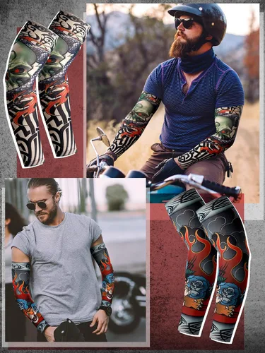 Vista 11 de Boao 20 piezas de mangas de brazo de enfriamiento para hombre, manga larga sin dedos, antideslizante, protección UV, mangas temporales para tatuajes