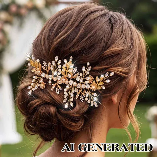Vista 3 de Evild Peine de pelo de boda con diamantes de imitación, cuentas de hojas, tocados de novia, tocados de cristal, accesorios para el cabello de boda