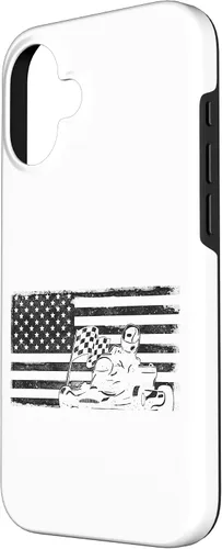 Vista 2 de iPhone 16 Go Kart Racing American Flag Vintage Case