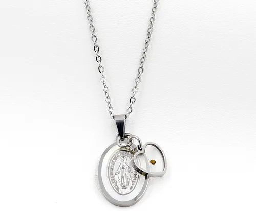 Vista 6 de NA Oval Virgin Mary Mustard Seed Christian Pendant Religion Necklace for Women and Girls Stainless Steel Prayer Faith Jewelry