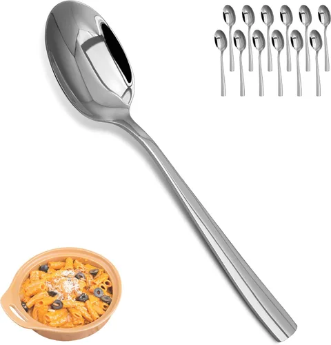 Vista 8 de Juego de tenedores y cucharas, 6 piezas de tenedores para ensalada de 6.7" y 6 piezas de cucharas para sopa de 6.7", juego de cubiertos de acero