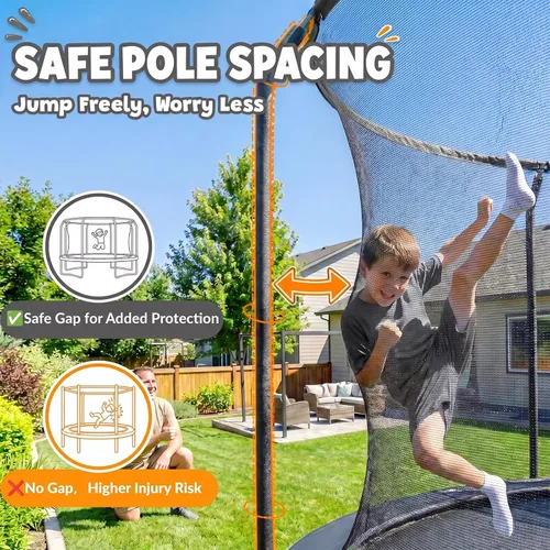 Vista 4 de Trampolín al aire libre con red para niños de 10 pies, 12 pies, 14 pies Negro