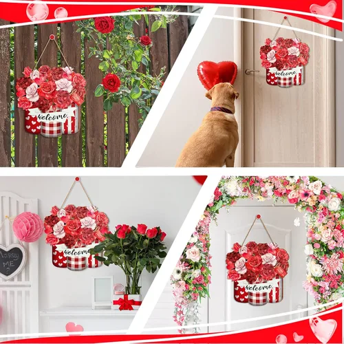 Vista 6 de Karenhi Corona de puerta del día de San Valentín para puerta delantera, letrero de madera, decoración del día de San Valentín, decoración
