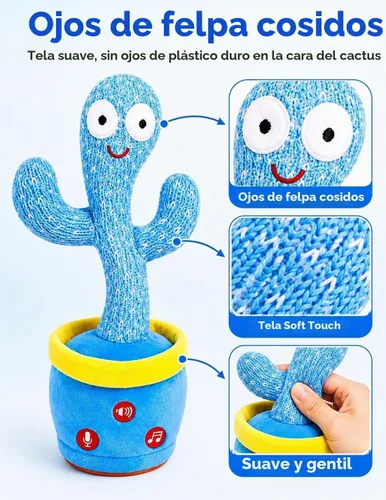 Vista 4 de Juguetes recargables para bebés, juguete de cactus que habla bailando, volumen ajustable, canto, imitando la repetición, juguetes interactivos