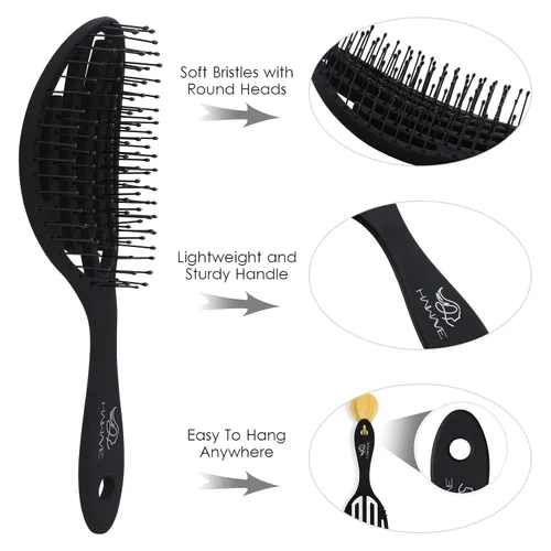 Vista 3 de Cepillo de pelo, cepillo desenredante con cerdas suaves para mujeres y niños, cabello rizado natural y grueso, ideal para cabello húmedo o seco