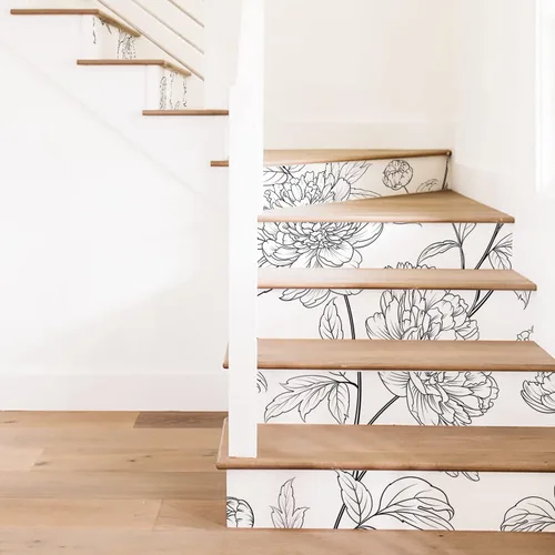 Vista 9 de Funlife - 15 adhesivos de vinilo desmontables para escaleras, autoadhesivos e impermeables, para peldaños de escaleras, 39.37"x7.09" Flores Flores