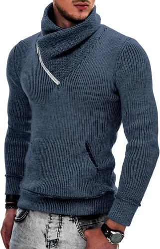 Vista 10 de COOFANDY - Suéteres de cuello chal para hombre de punto con cuello de tortuga, cuello alto, ajustado, con bolsillos Verde militar