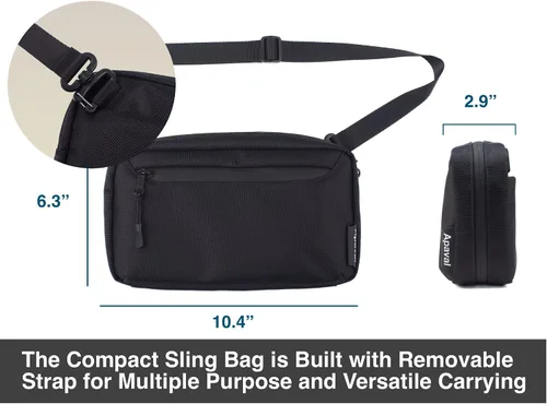 Vista 7 de Bolso bandolera compacto con correa extraíble para hombres y mujeres, pequeño paquete cruzado de cintura casual para viajes, trabajo, gimnasio