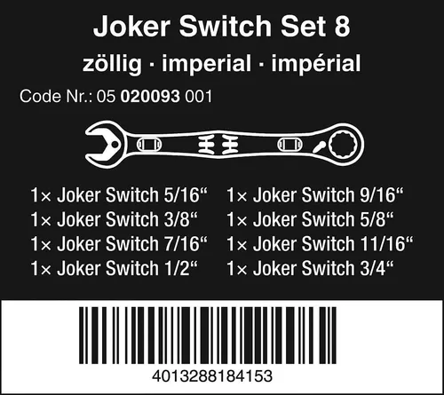 Vista 2 de Wera 05020093001 6001 INTERRUPTOR JOKER 8 IMPERIAL JUEGO 1 JUEGO DE LLAVES COMBINADORAS DE RATCHETING IMPERIAL, 8 PIEZAS