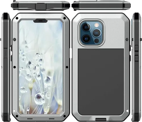 Vista 10 de Funda para iPhone 13 Pro Max, funda protectora de cuerpo completo 360, resistente, a prueba de golpes, funda de metal de aluminio con armadura