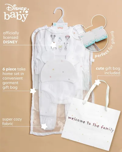 Vista 2 de Disney Juego de capas para bebé recién nacido 7 piezas de Mickey y Minnie Mouse enteros pantalones deportivos sombrero bolsa de regalo 0-6 meses