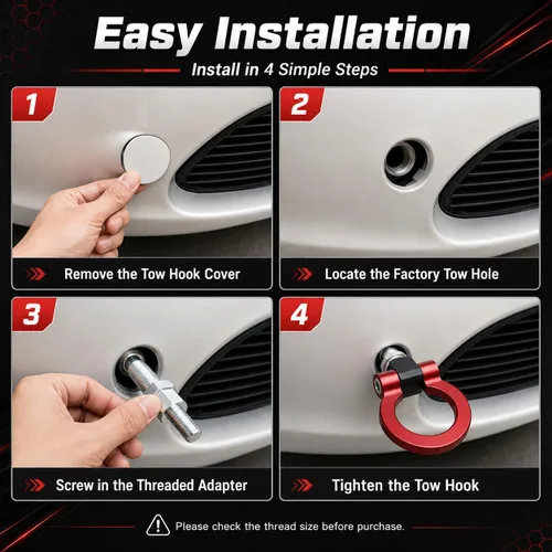 Vista 6 de Gancho de remolque para coche con tornillo de parachoque delantero, ganchos de remolque delanteros con estilo JDM, cuerdas de remolque