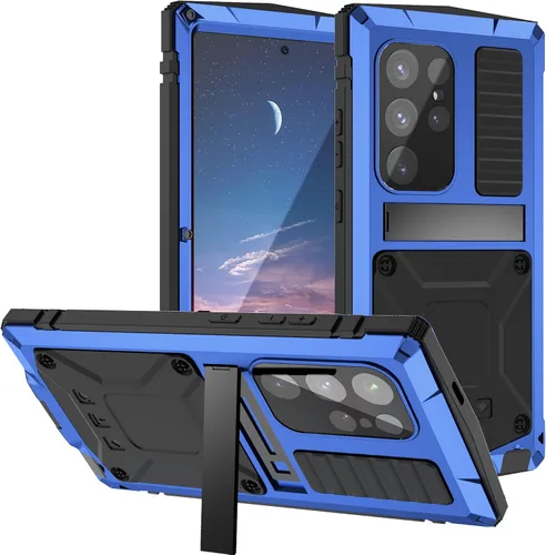 Vista 14 de Funda de metal para Samsung Galaxy S24 con protector de pantalla con función atril, funda para cámara S24, resistente armadura militar duradera