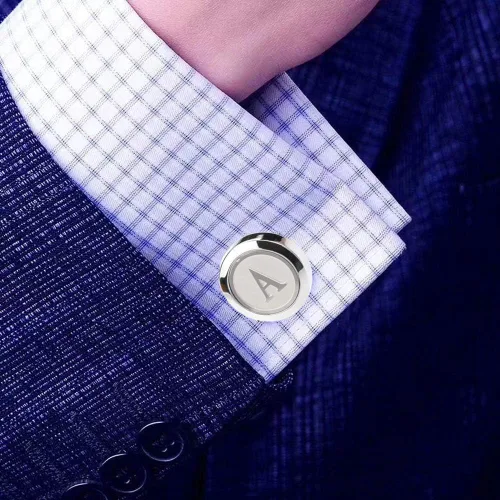 Vista 5 de Gemelos y tachuelas para hombre, camisas de esmoquin para negocios, boda, iniciales del alfabeto A-Z