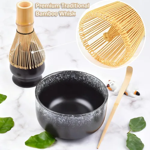 Vista 5 de Juego de batidor de matcha, juego de té Matcha incluido cuenco matcha, batidor de bambú matcha, cuchara, soporte para batidor de matcha, soporte