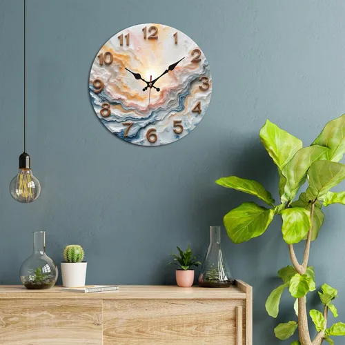 Vista 2 de Sunburst Agate Texture Wooden Wall Clock with Raised Numerals 25x25cm