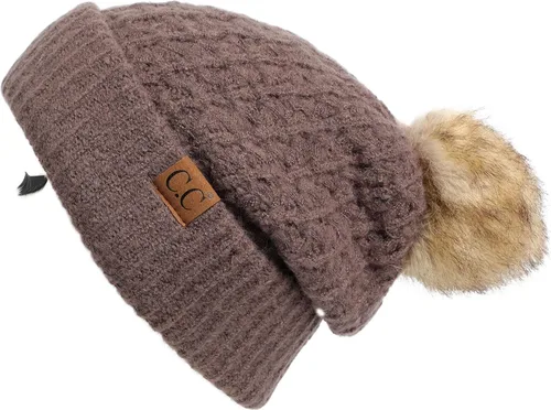 Vista 80 de Gorro unisex liso con pompón y ribete (HAT-43) de C.C Hatsandscarf Exclusives Marfil