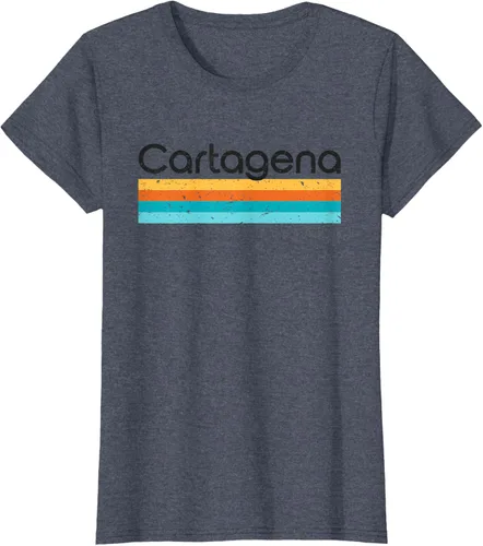 Vista 62 de Camiseta vintage de Cartagena Colombia con diseño retro, Blanco, S