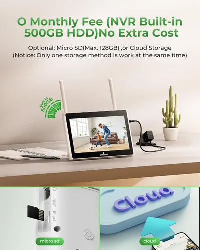 Vista 7 de Camcamp Solar Security Cameras Wireless Outdoor with 10" Monitor, 4 Cam Kit 100% Wire-Free, 360° View, Pan & Tilt, Solar-Powered, 10CH NVR, 2.4 &
