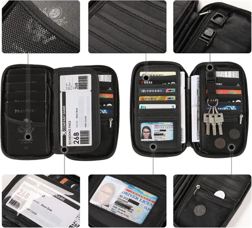 Vista 4 de Soporte para pasaporte de viaje RFID para la familia, soporte grande impermeable para pasaporte de viaje para hombres y mujeres, organizador