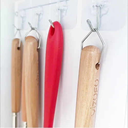 Vista 6 de Paquete de 10 cucharas de madera, accesorios de gancho de mango de utensilios de madera, ganchos para colgar, cierre de anillo para utensilios