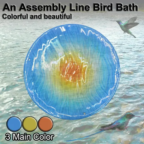 Vista 7 de Baño colgante para pájaros, de cristal al aire libre, comedero para pájaros con patrón de textura azul-naranja para decoración de jardín y patio