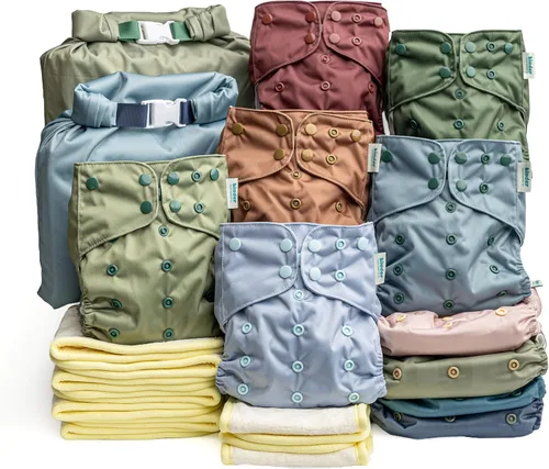 Vista 23 de Big Adventure Kinder - Juego de 5 pañales de tela reutilizables para bebé, estilo de bolsillo, jersey atlético que absorbe la humedad, insertos