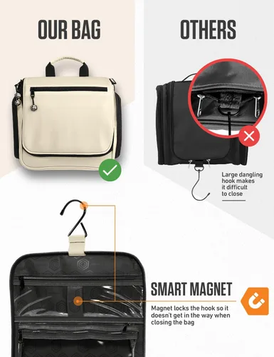 Vista 6 de VENTURE 4TH Neceser de viaje colgante para mujeres y hombres - Organizador grande de artículos de tocador con 18 compartimentos, bolsa extraíble