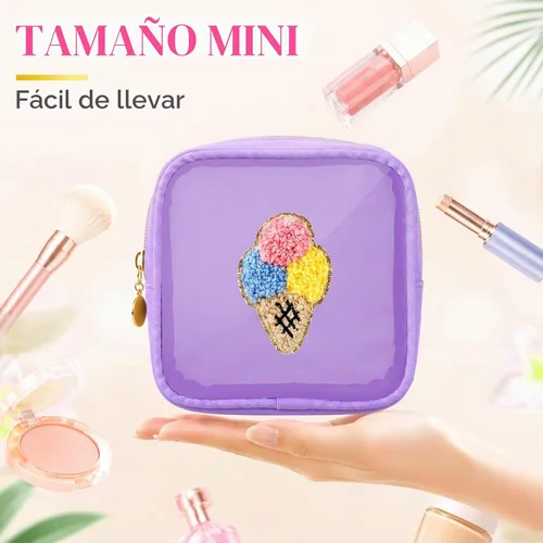 Vista 6 de Sumind Bolsa de maquillaje de parches de preppy a granel, bonita bolsa de regalo, bolsa de nailon para viajes, artículos de aseo cosméticos
