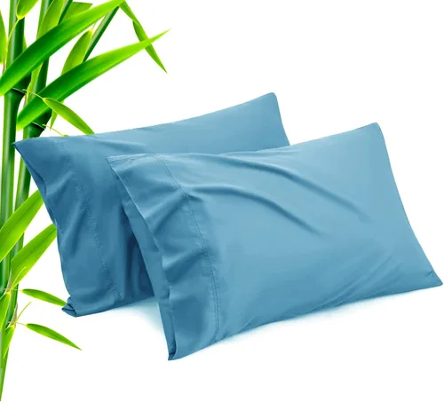 Vista 24 de Fundas de almohada tamaño estándar paquete de 2, fundas de almohada de rayón de bambú refrescantes con cierre de sobre, fundas de almohada frescas