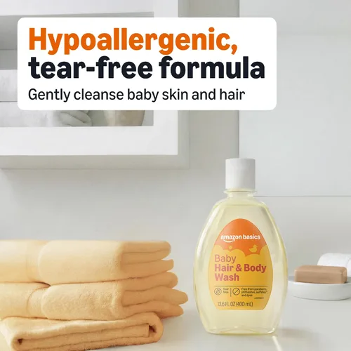 Vista 3 de Amazon Basics Jabón para cabello y cuerpo sin lágrimas para bebé, ligeramente perfumado, 13.6 onzas fluidas, paquete de 1
