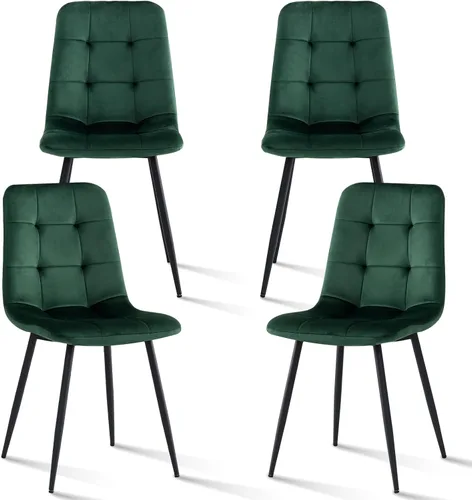 Vista 12 de Juego de 4 sillas de comedor de pana, modernas sillas de cocina tapizadas de tela con patas de metal, almohadillas ajustables, color azul