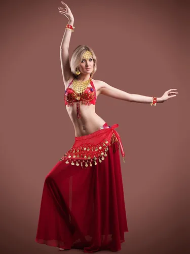 Vista 3 de Disfraz de gitana para mujer, joyería de bailarina del vientre, bufanda de cadera con moneda, tocado gitano, collar y aretes de oro