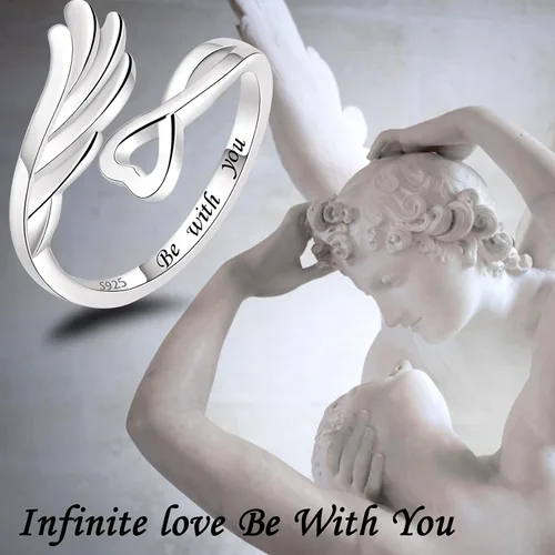 Vista 2 de ZLILIJAN 925 Sterling Silver Adjustable Rings Faith Hope Love Ring Paramedics HeartbeatAngel Wing Rings for Doctor Nurse Medical Student