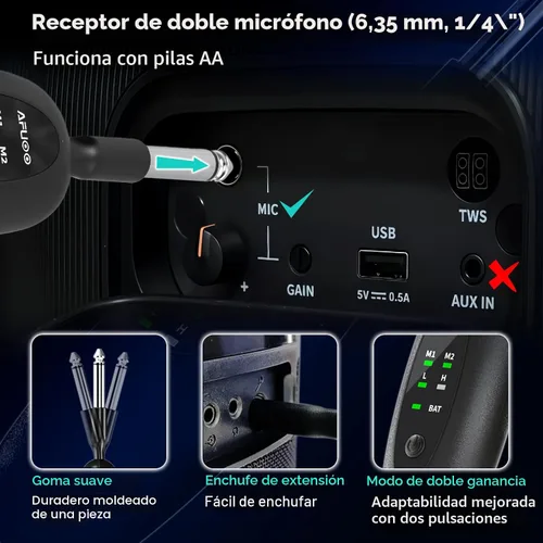 Vista 5 de Juego de micrófonos inalámbricos para cantar, discursos y eventos, receptor de doble micrófono de 2.4 GHz, 200 pies, bolsa de almacenamiento